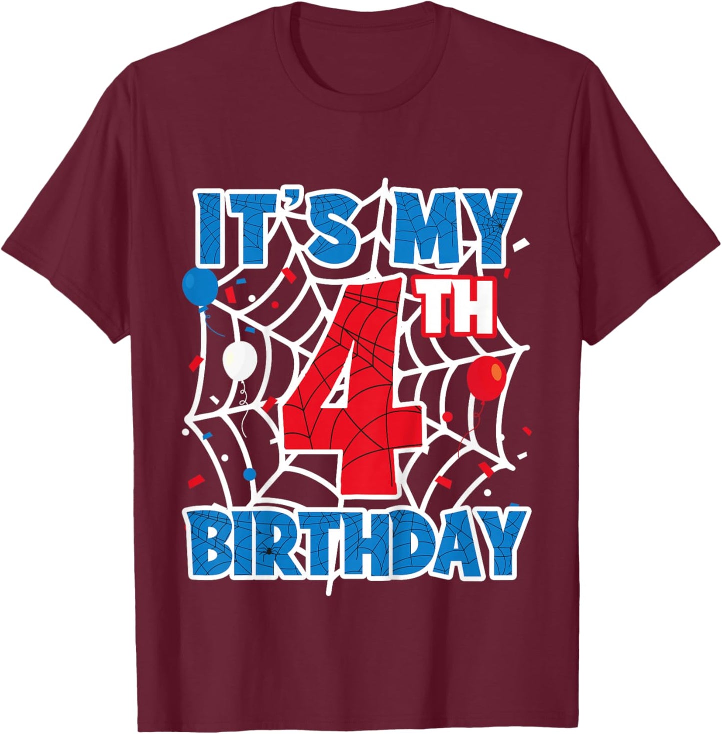 Kids Spider Web 4 Year Old Birthday Boy T-Shirt - T-Shirt | Maroon