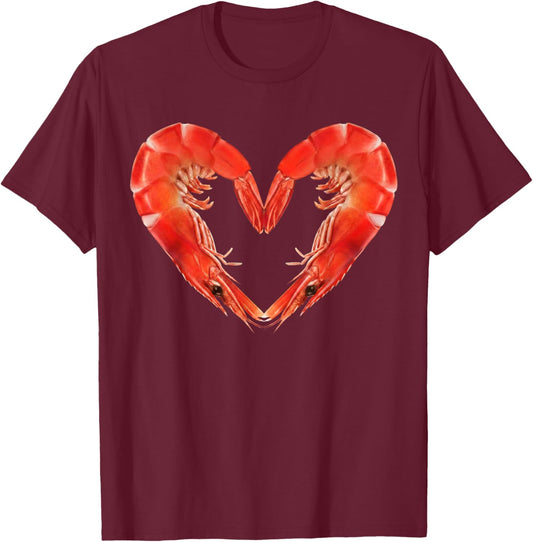Funny Valentines Day Shrimp Heart Men Women T-Shirt - T-Shirt | Maroon