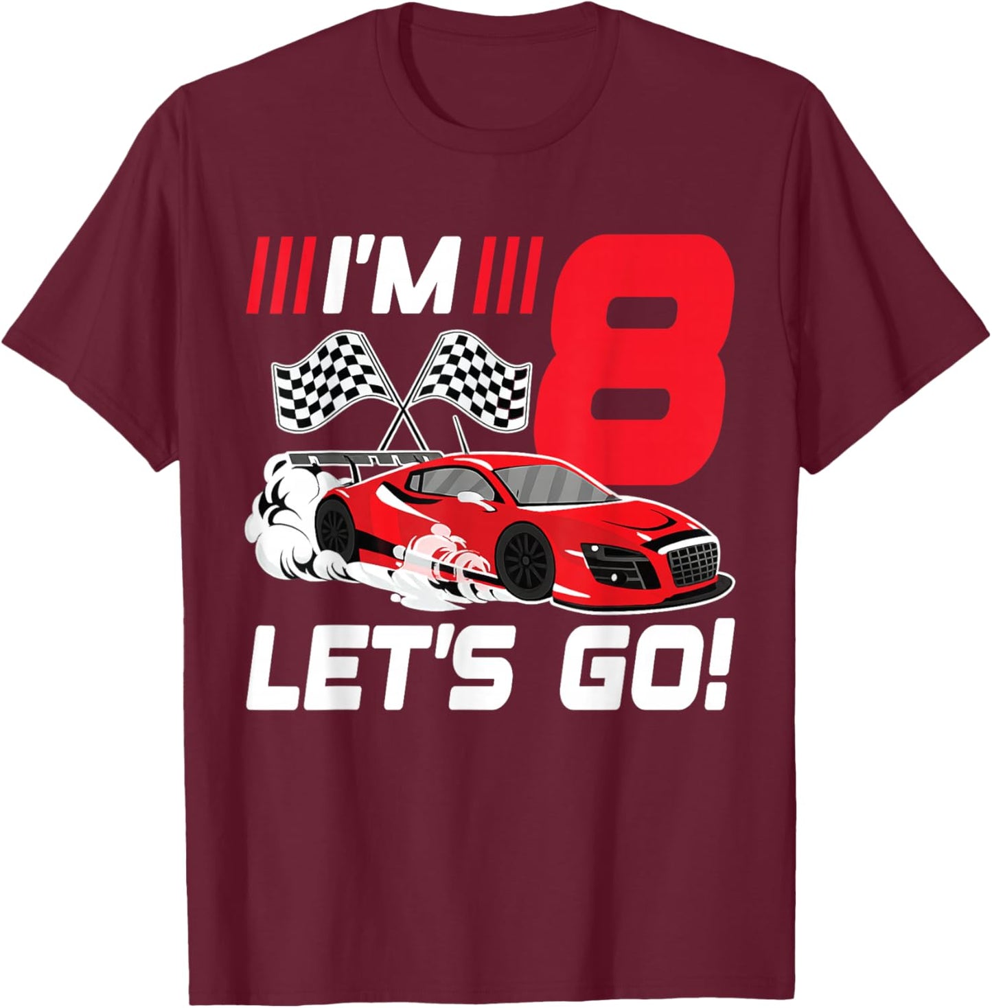8 Year Old Race Car 8th Birthday Racecar Racing Boy T-Shirt - T-Shirt | Maroon