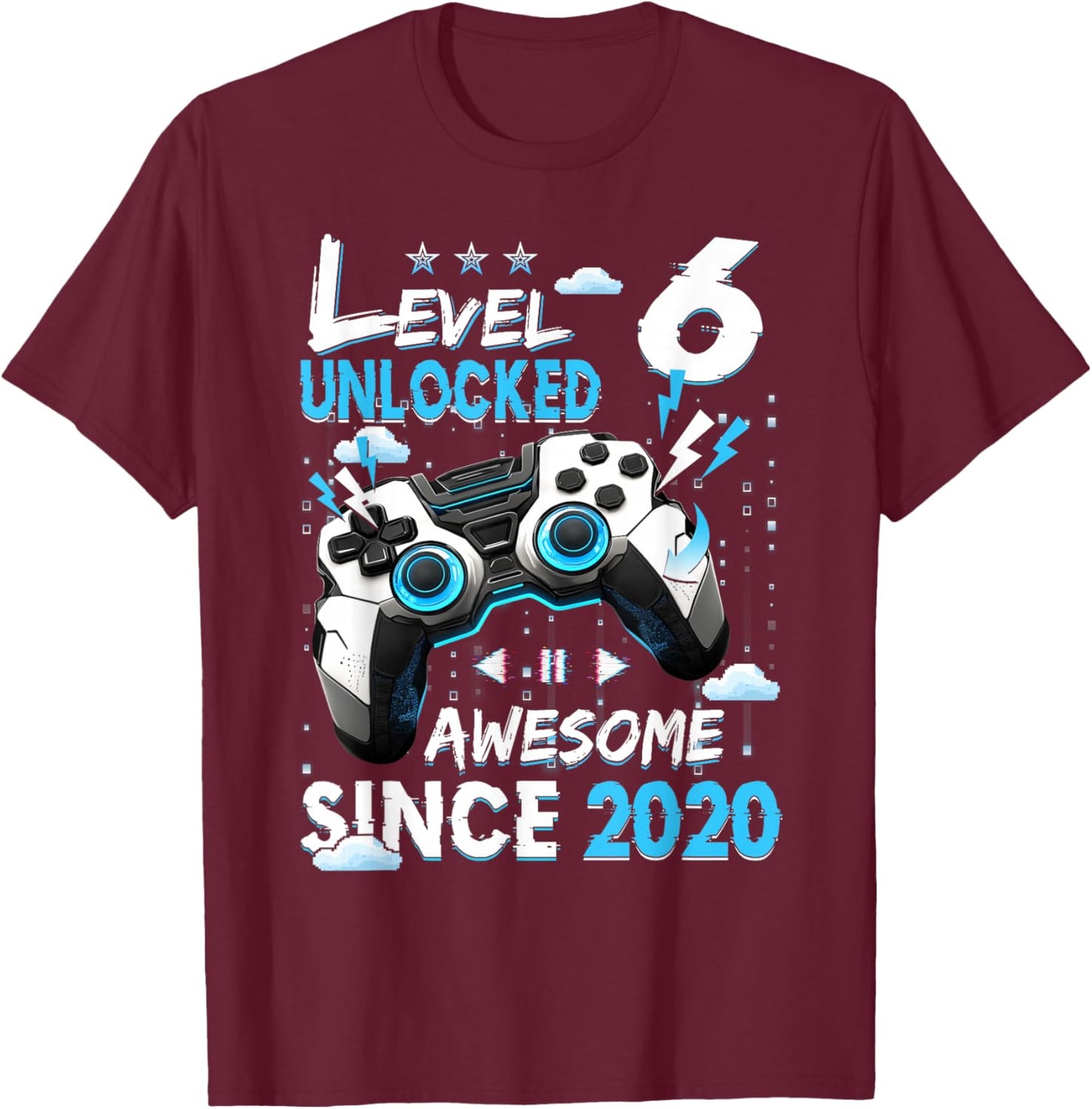 6th Birthday Boys Level 6 Unlocked 6 Years Old Video Gamer T-Shirt - T-Shirt | Maroon