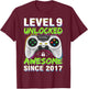 Level 9 Unlocked Awesome Since 2017 9th Birthday Gaming Boys T-Shirt - T-Shirt | Maroon