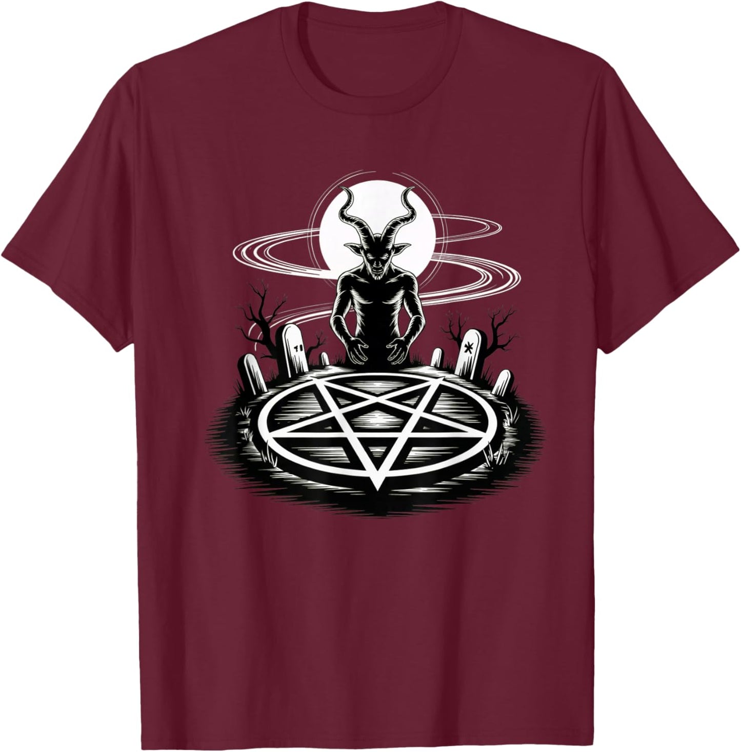 Baphomet Graveyard Ritual Pentagram Design Satanic and Satan T-Shirt - T-Shirt | Maroon
