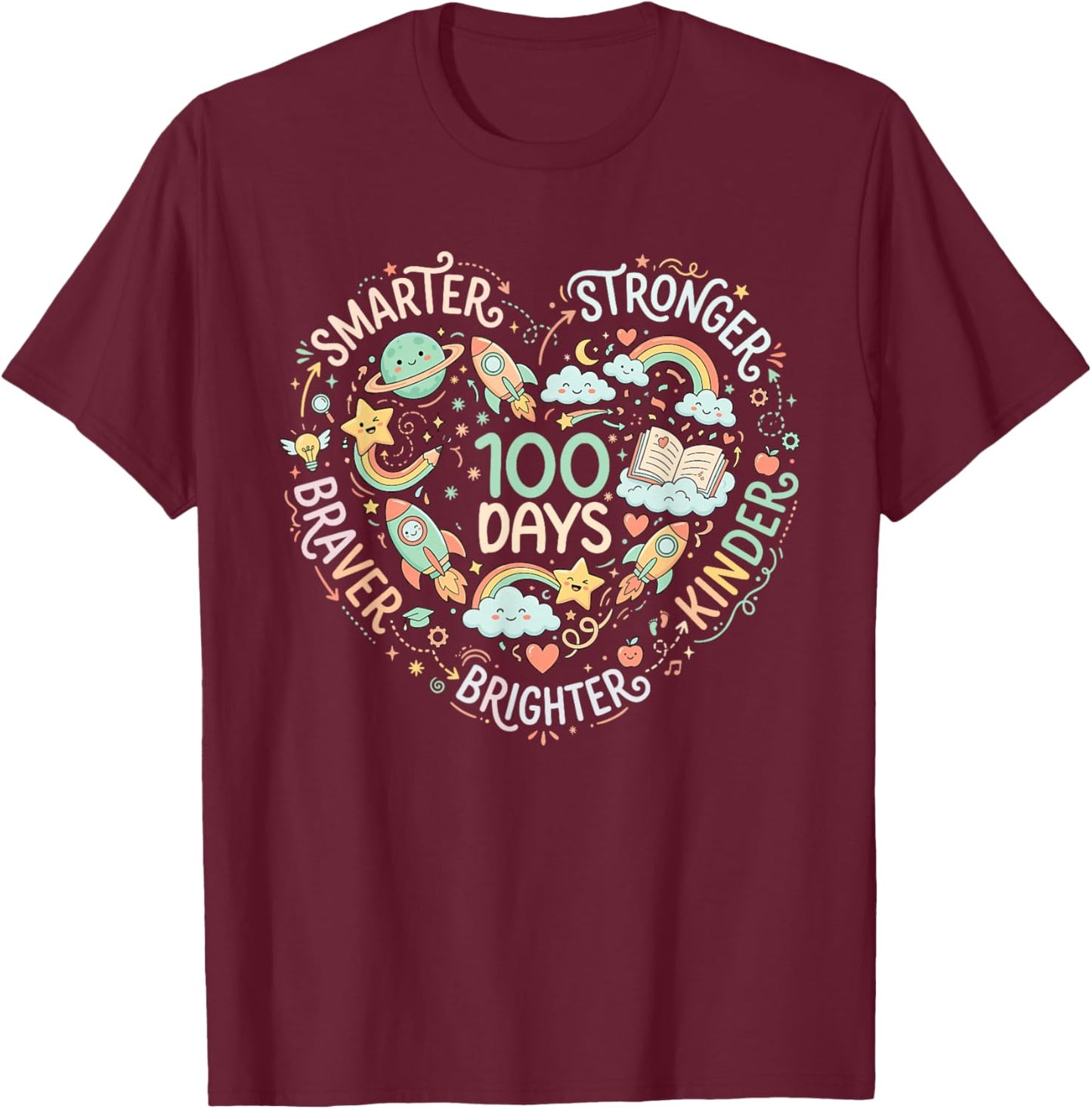 Happy 100 Days of School 100th Day of School Kids Boys Girls T-Shirt - T-Shirt | Maroon