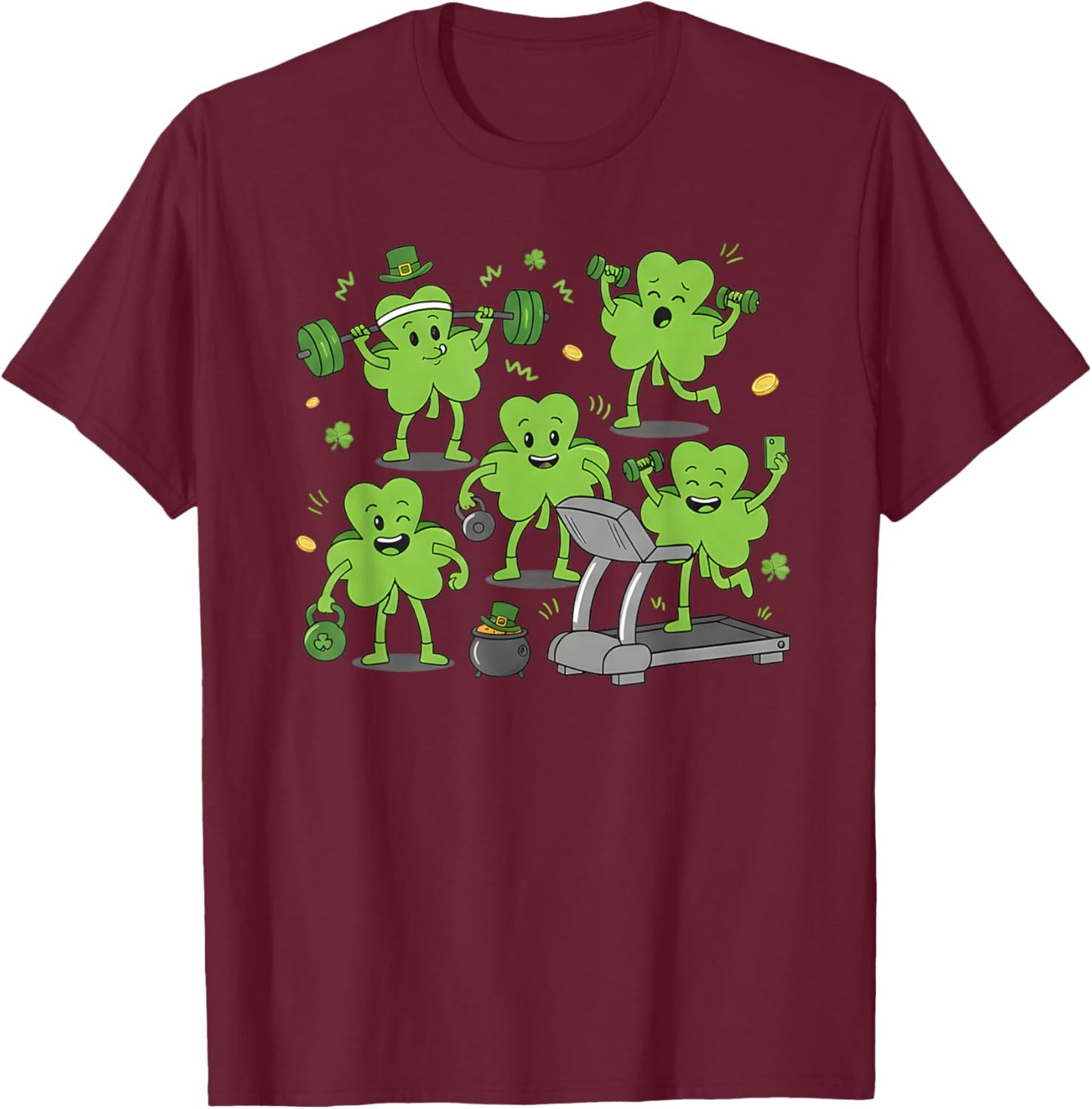 Fitness St Patricks Day Workout Shamrock Gym Men Women T-Shirt - T-Shirt | Maroon