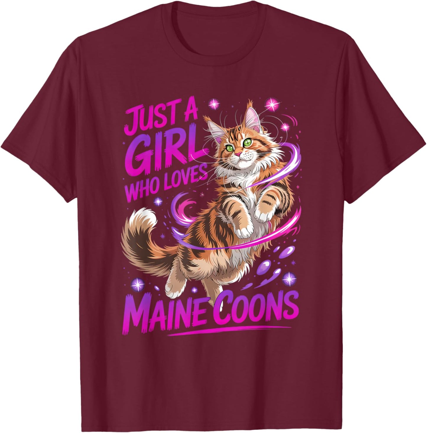 Girls Maine Coon T-Shirt - T-Shirt | Maroon