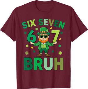 Six Seven Bruh Leprechaun 67 Meme St Patrick's Day Kids Boys T-Shirt - T-Shirt | Maroon