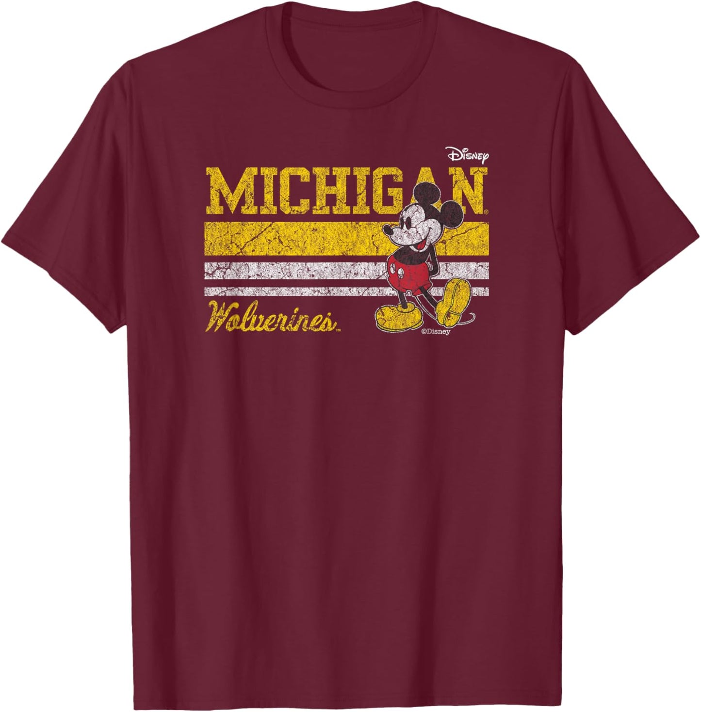 Michigan Wolverines Mickey Mouse Vintage Navy T-Shirt - T-Shirt | Maroon