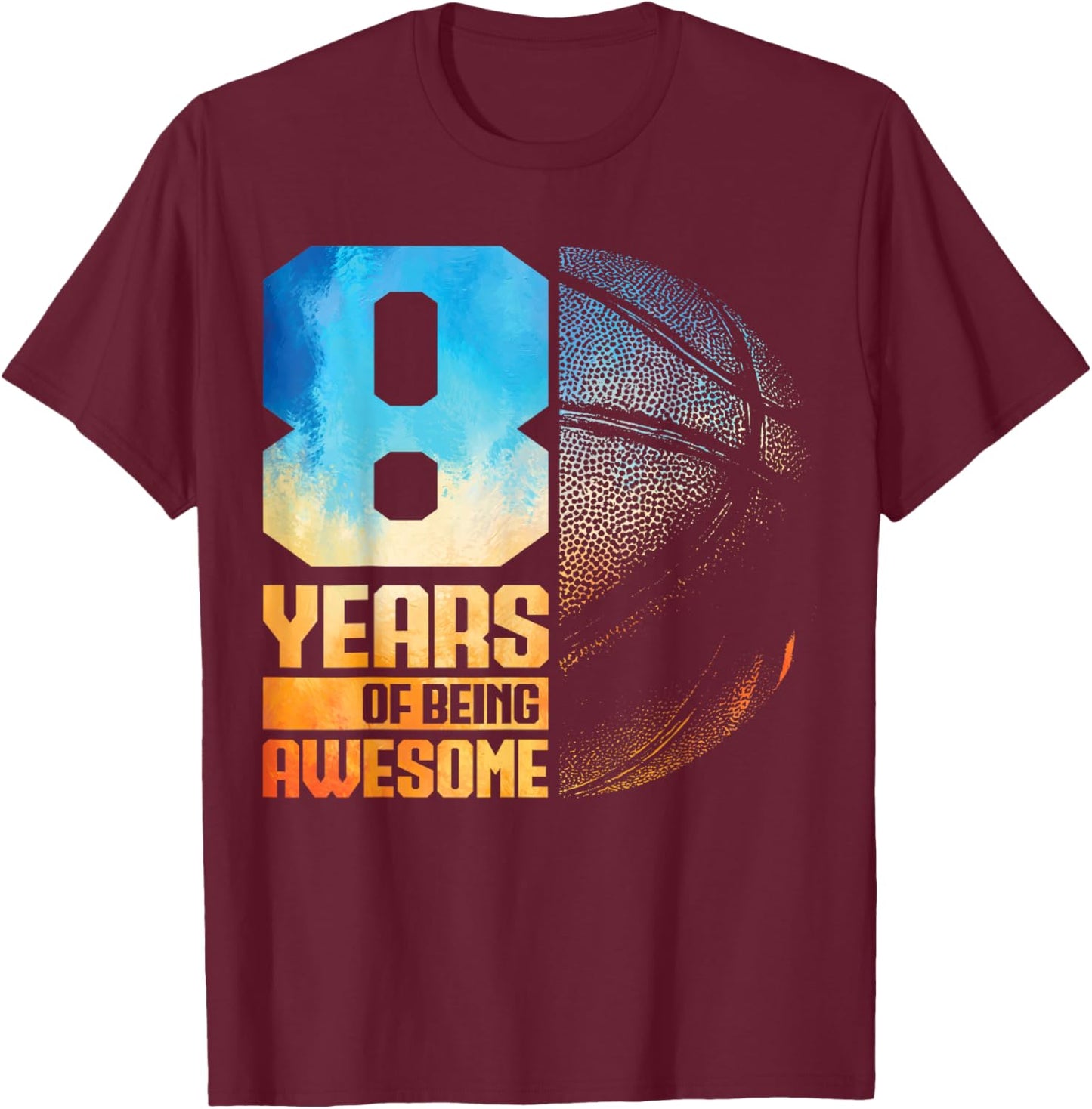 8th Birthday Boys Basketball Player Basketball 8 Years Old T-Shirt - T-Shirt | Maroon