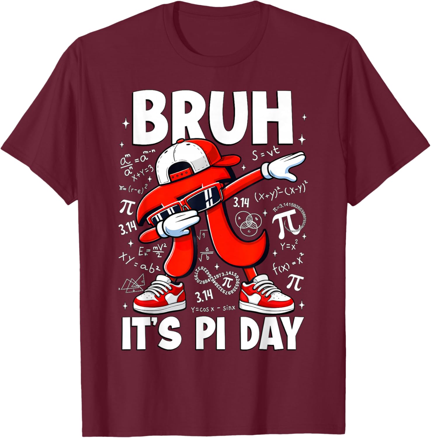 Bruh It's Pi Day Pi Symbol Dabbing Pi Math Teacher Boys Kids T-Shirt - T-Shirt | Maroon