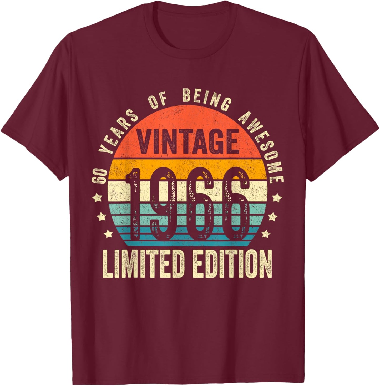 Vintage 1966 60th Birthday Gift Men Women 60 Years Old T-Shirt - T-Shirt | Maroon