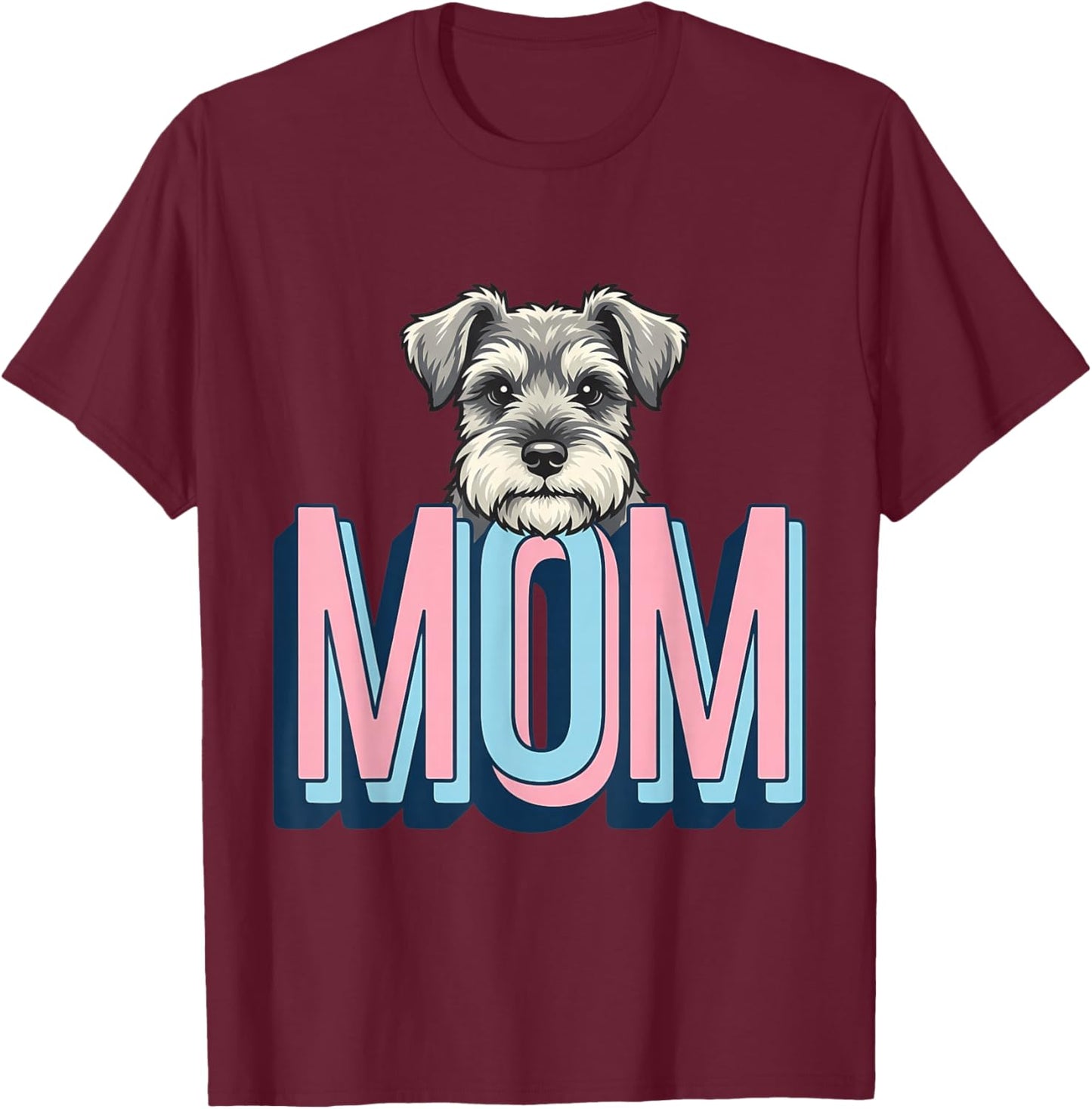 Schnauzer Peeking Mom Dog Lover Cute Puppy Drawing T-Shirt - T-Shirt | Maroon