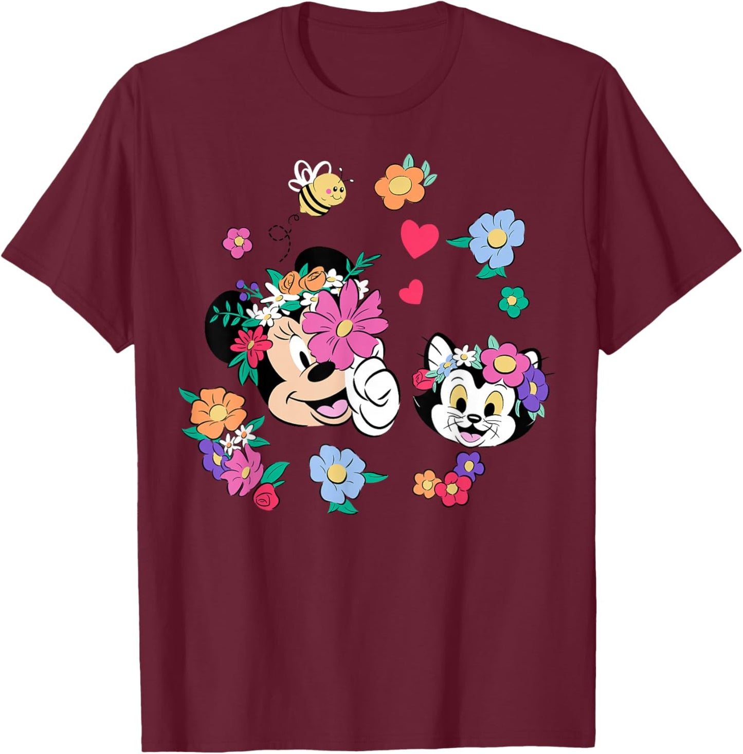 Disney Mickey and Friends Minnie Mouse & Figaro with Flowers T-Shirt - T-Shirt | Maroon