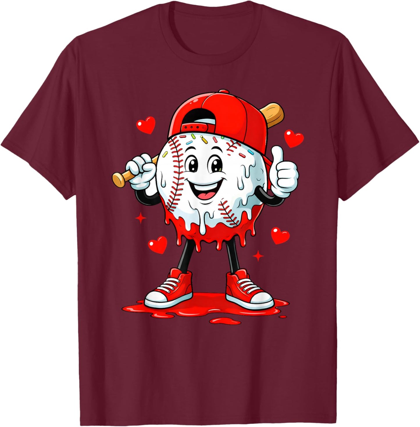 Valentine Funny Baseball Heart Sports Men Boys Kid T-Shirt - T-Shirt | Maroon