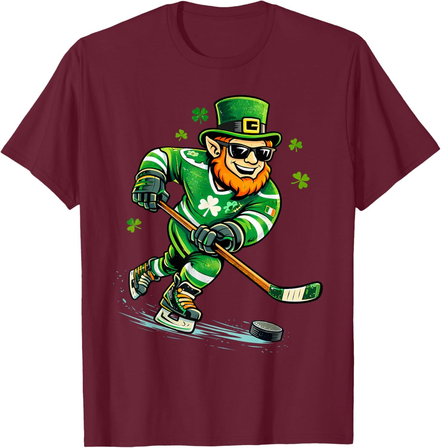 Leprechaun Play Hockey Funny St Patrick's Day Men Kid Boys T-Shirt - T-Shirt | Maroon