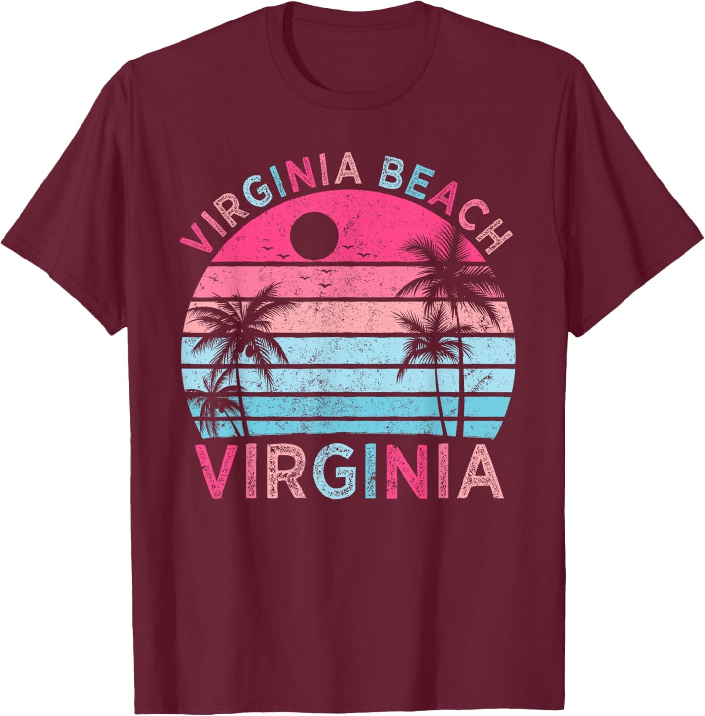 Virginia Beach Virginia Vintage Sunset Family Vacation T-Shirt - T-Shirt | Maroon