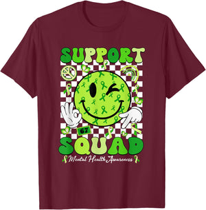 Support Squad Mental Health Matters Awareness Green Ribbon T-Shirt - T-Shirt | Maroon
