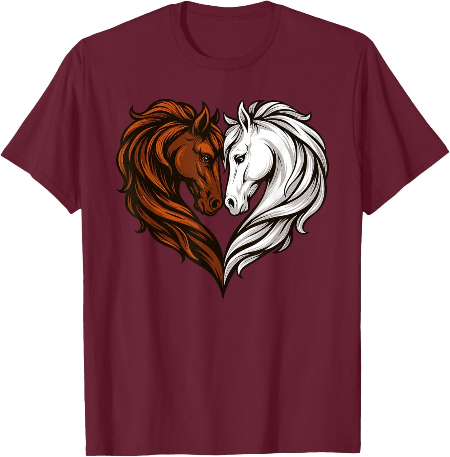 Horse Lover Equestrian Art Men Women Kids Cute Horses T-Shirt - T-Shirt | Maroon