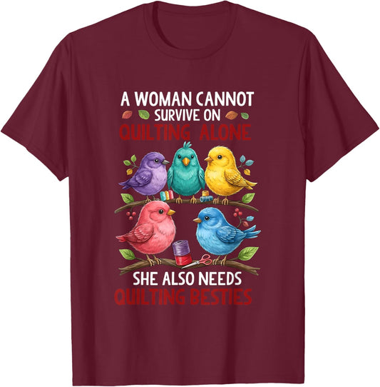 Quilting Besties Quilting Alone Funny Sewing Quilter T-Shirt - T-Shirt | Maroon