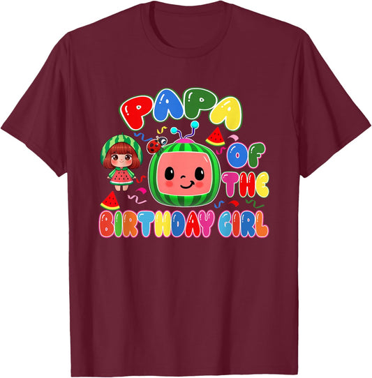 Papa of The Birthday Girl Melon Family Matching Funny T-Shirt - T-Shirt | Maroon