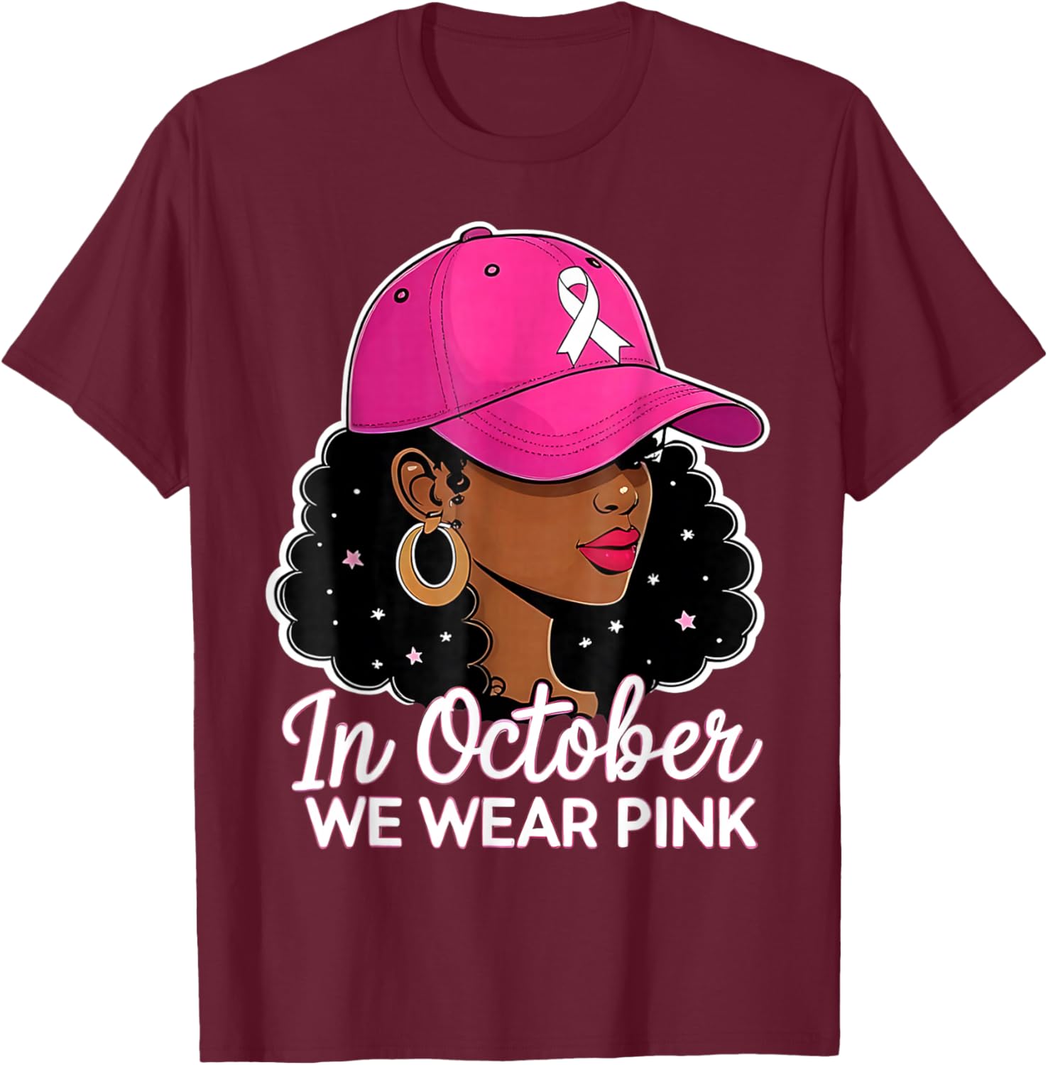 in October We Wear Pink Black Women Breast Cancer Awareness T-Shirt - T-Shirt | Maroon