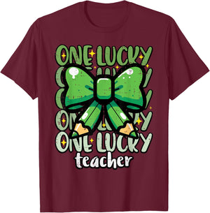 St Patricks Day One Lucky Teacher Bow Saint Pattys Women T-Shirt - T-Shirt | Maroon