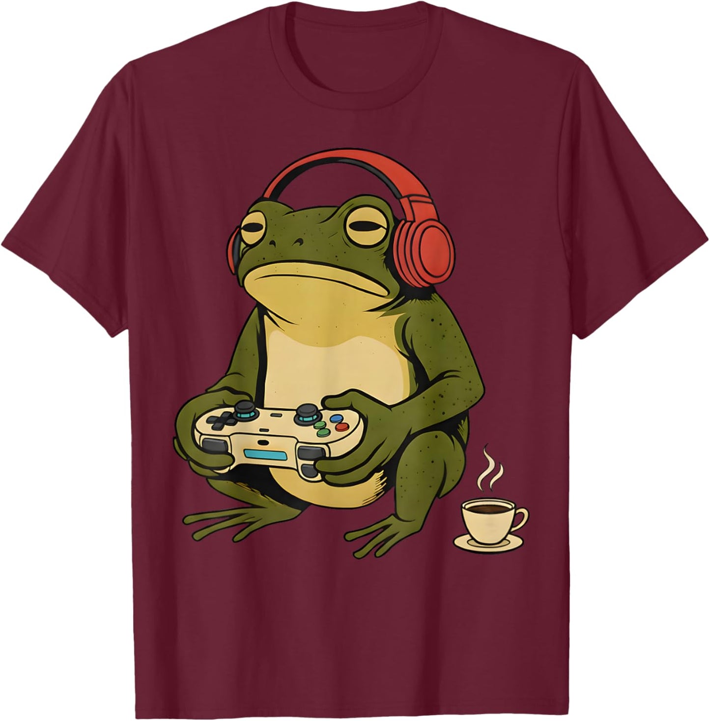 Funny Vintage Japanese Gamer Frog Art Men Women Boys Gaming T-Shirt - T-Shirt | Maroon