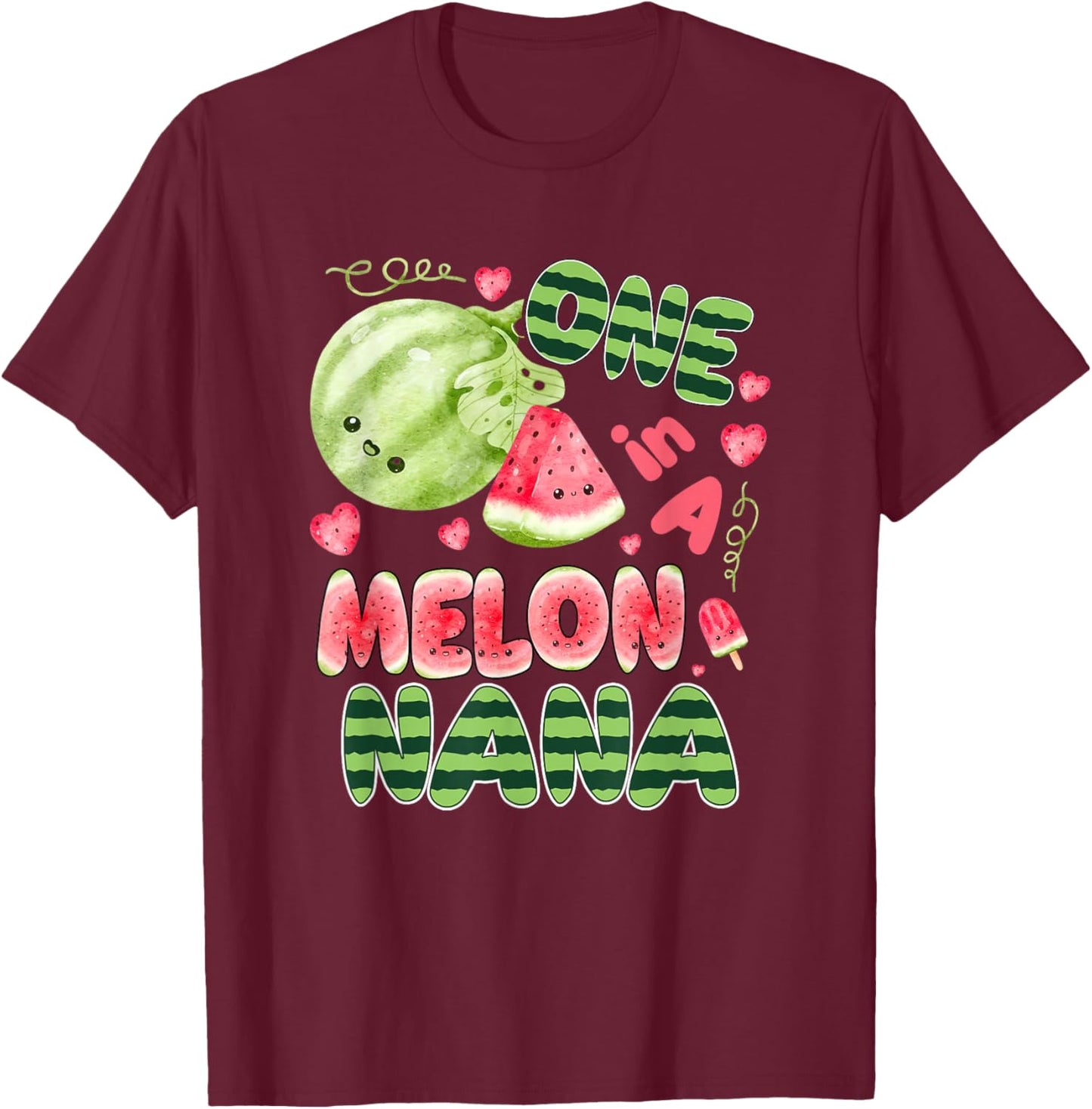 One in a Melon Nana 1st Birthday Party Family Matching T-Shirt - T-Shirt | Maroon