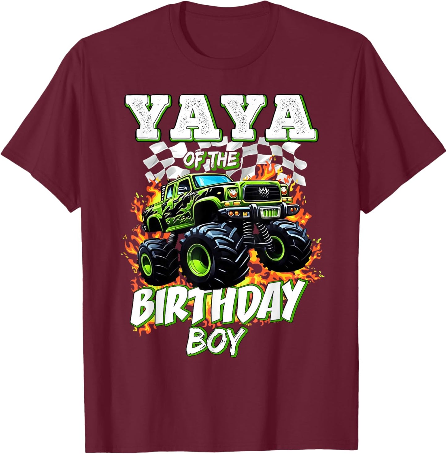 Yaya of The Birthday Boy Monster Truck Birthday Kids T-Shirt - T-Shirt | Maroon