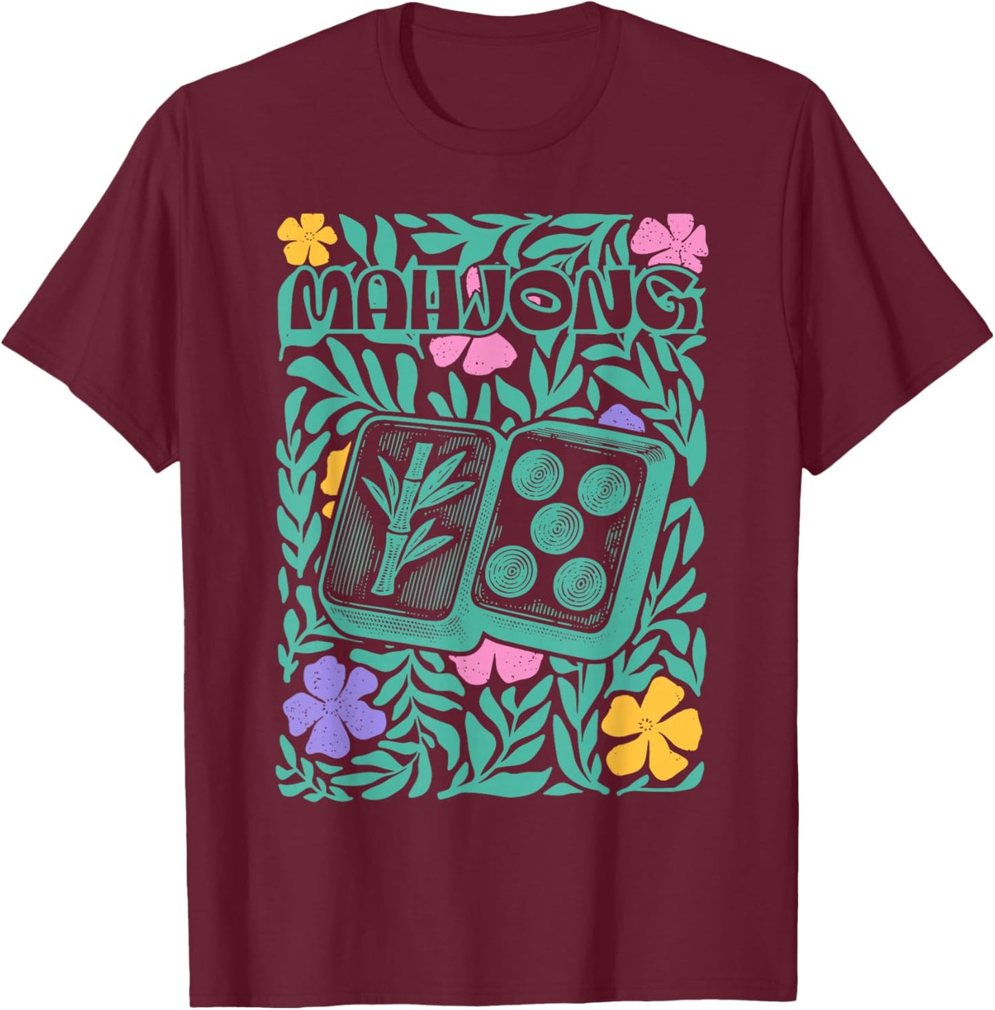 Boho Floral Mahjong Player Matching Mahjong Club Game Set T-Shirt - T-Shirt | Maroon