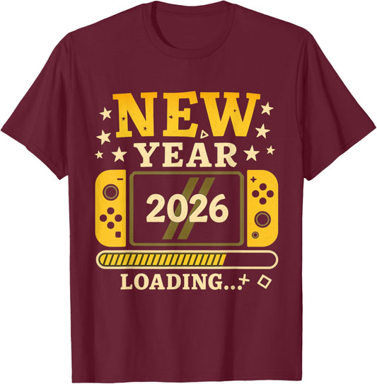 Happy New Year 2026 Loading Gaming Monitor Shirts Boys Girls T-Shirt - T-Shirt | Maroon