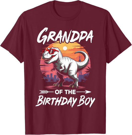 Grandpa of The Birthday Party Outfit Dinosaur Squad Grandpa T-Shirt - T-Shirt | Maroon