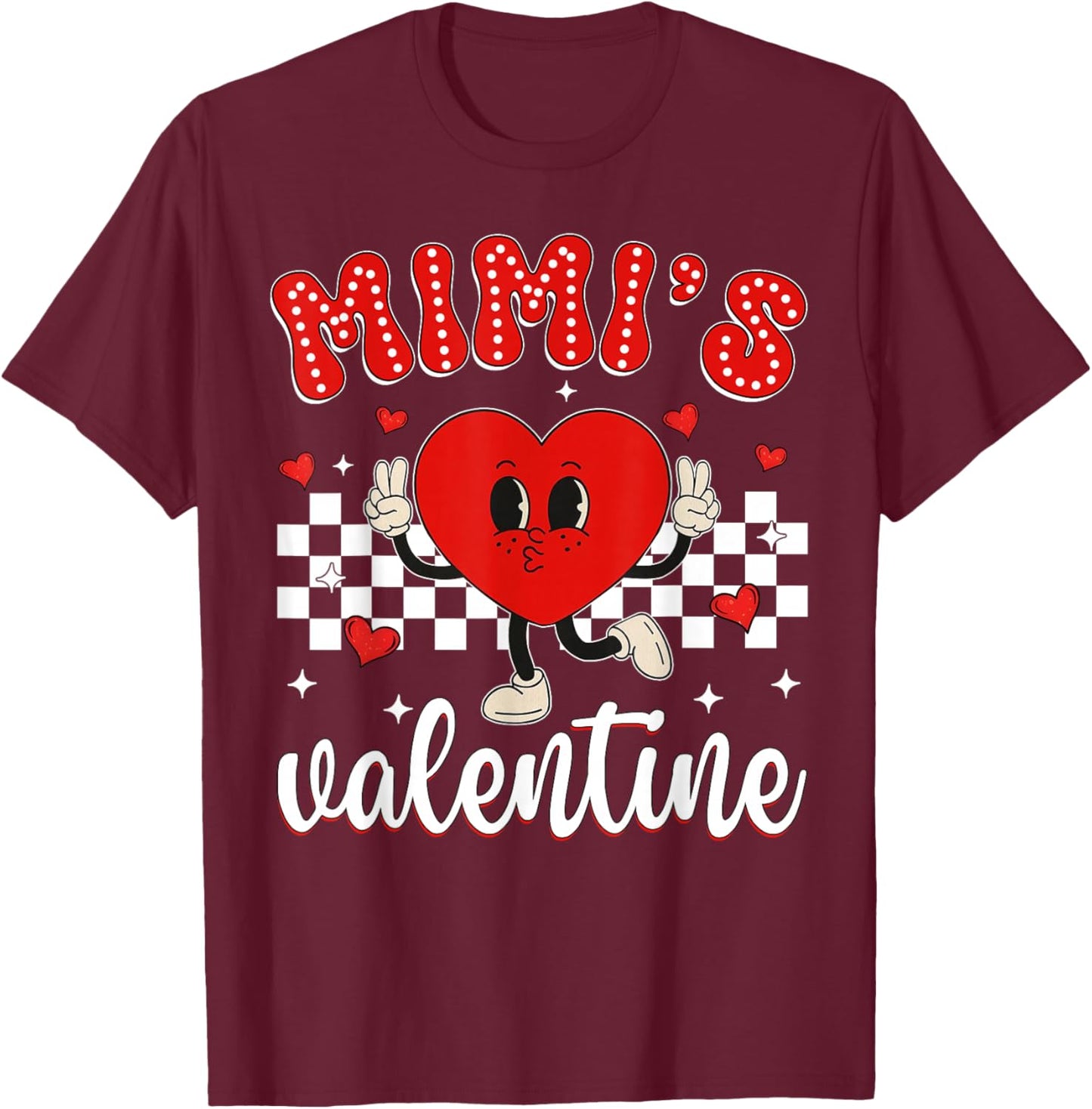 Mimi's Valentine Heart Cute Kids Retro Groovy Boy Girl T-Shirt - T-Shirt | Maroon