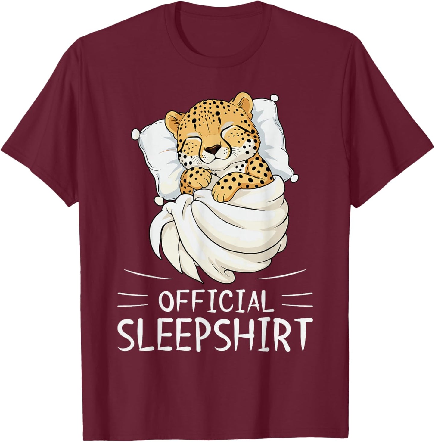 Cheetah Animal Official Sleepshirt Pajamas Nightgown T-Shirt - T-Shirt | Maroon