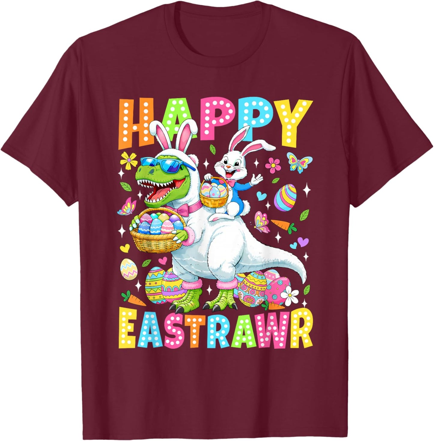 Funny Happy Eastrawr Toddler Boys Kids T-Rex Easter Dinosaur T-Shirt - T-Shirt | Maroon