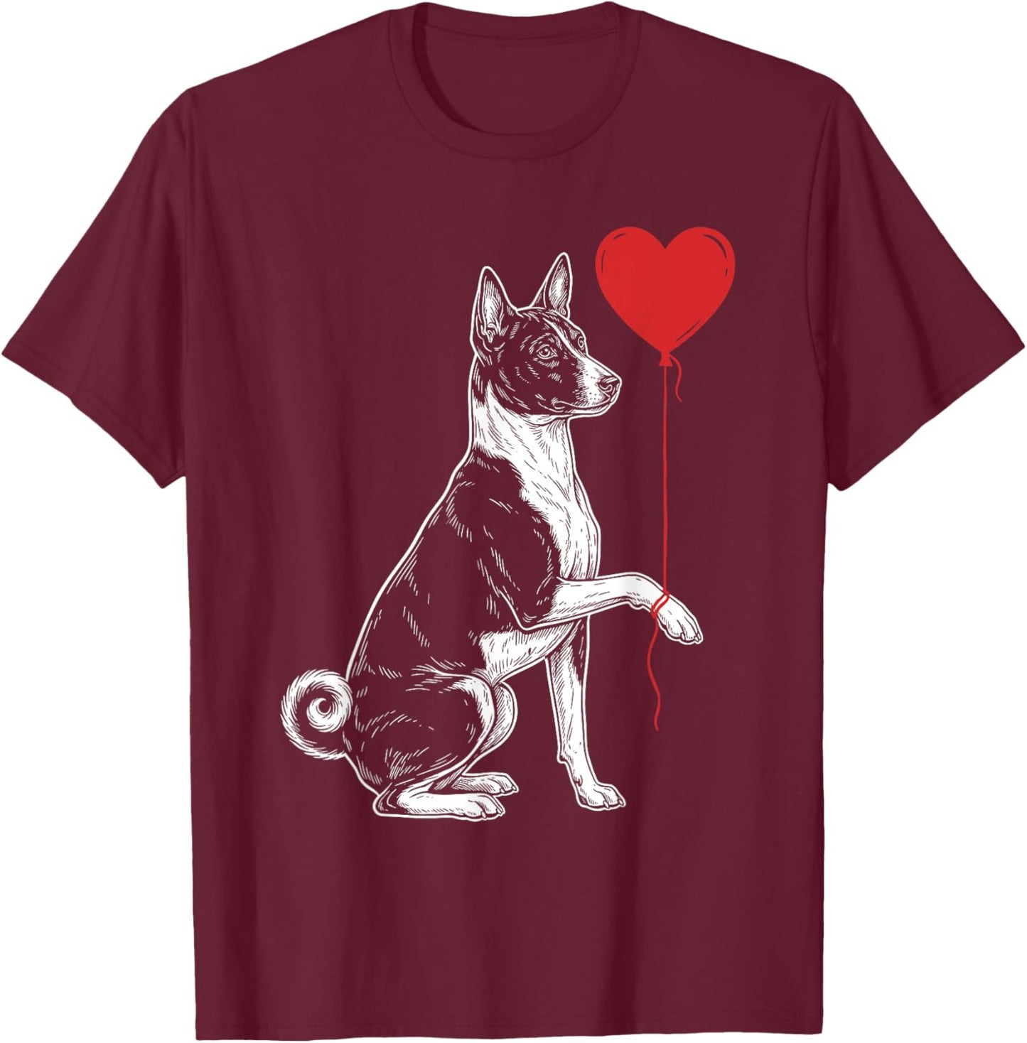 Basenji Lover Dog Art Holding Heart Valentines T-Shirt - T-Shirt | Maroon