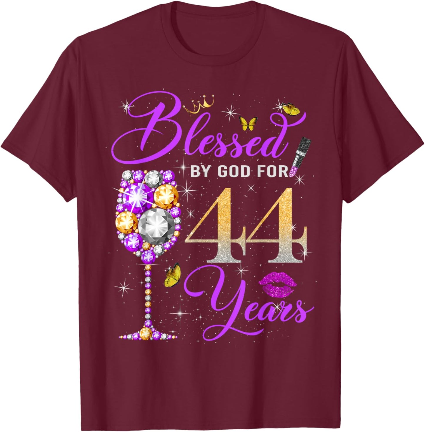 Blessed by God for 44 Years Old Women 44th Birthday Queen T-Shirt - T-Shirt | Maroon