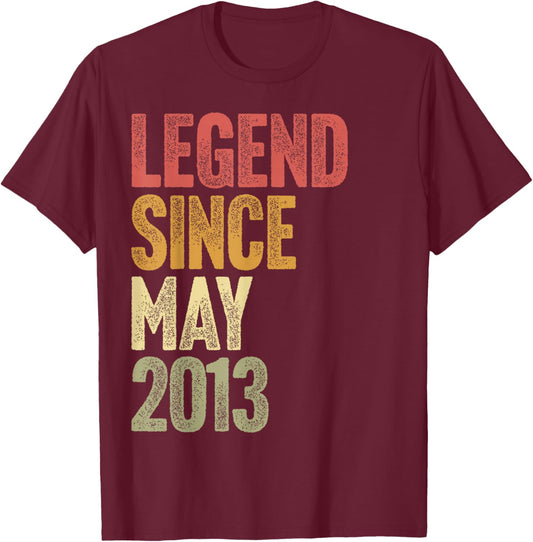 13 Year Old Legend Since May 2013 Retro 13th Birthday T-Shirt - T-Shirt | Maroon