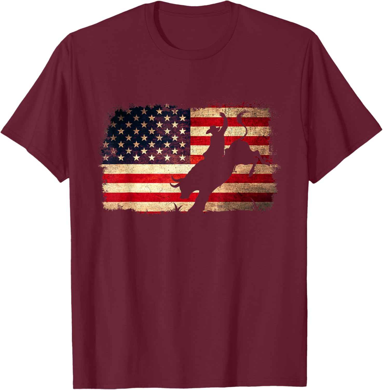 Rodeo Cowboy Bull Rider Western Country Patriotic USA Flag T-Shirt - T-Shirt | Maroon