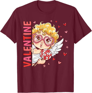 Retro Cupid Cute Heart Sunglasses Happy Valentine Men Women T-Shirt - T-Shirt | Maroon