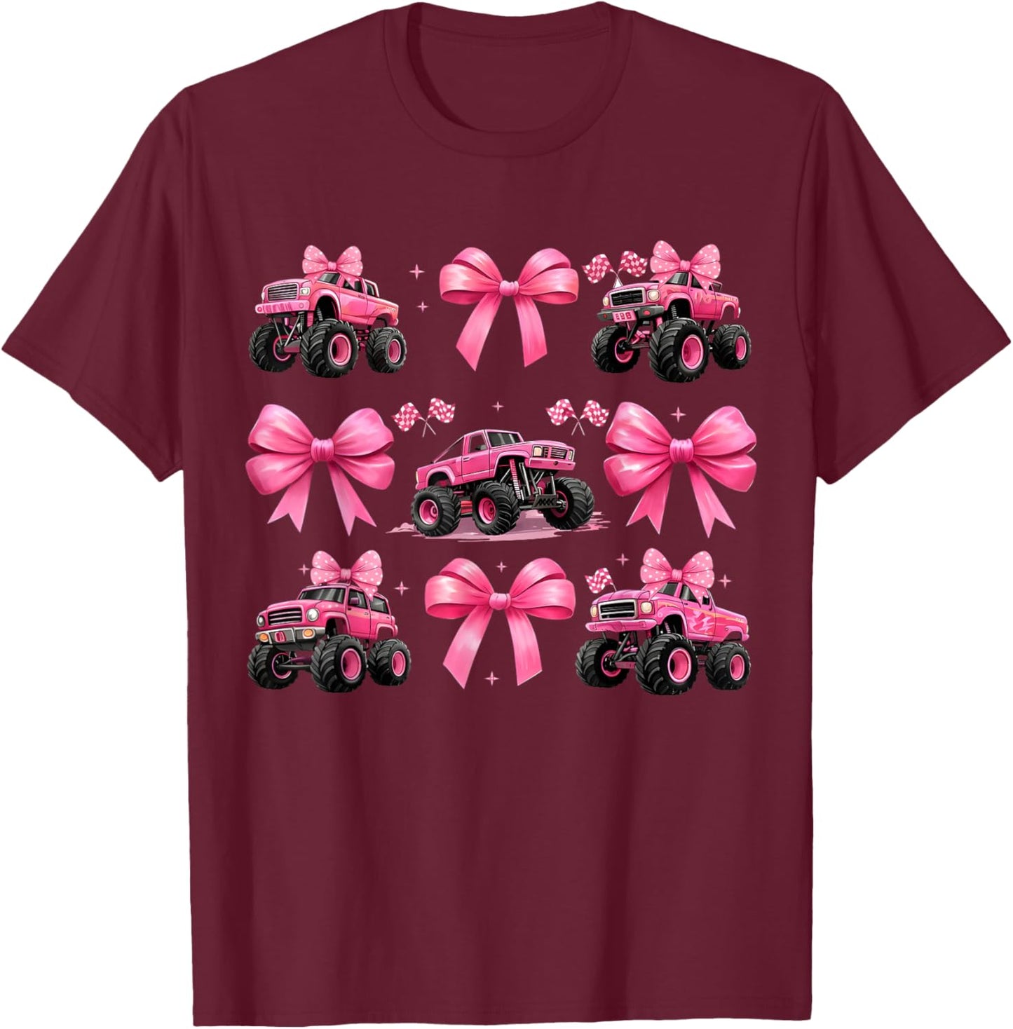 Monster Truck 4 Wheeler Offroad Girl Coquette Bow Pink Mom T-Shirt - T-Shirt | Maroon