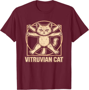 Vitruvian Cat Art Feline Anatomy Funny Kitty Lover T-Shirt - T-Shirt | Maroon
