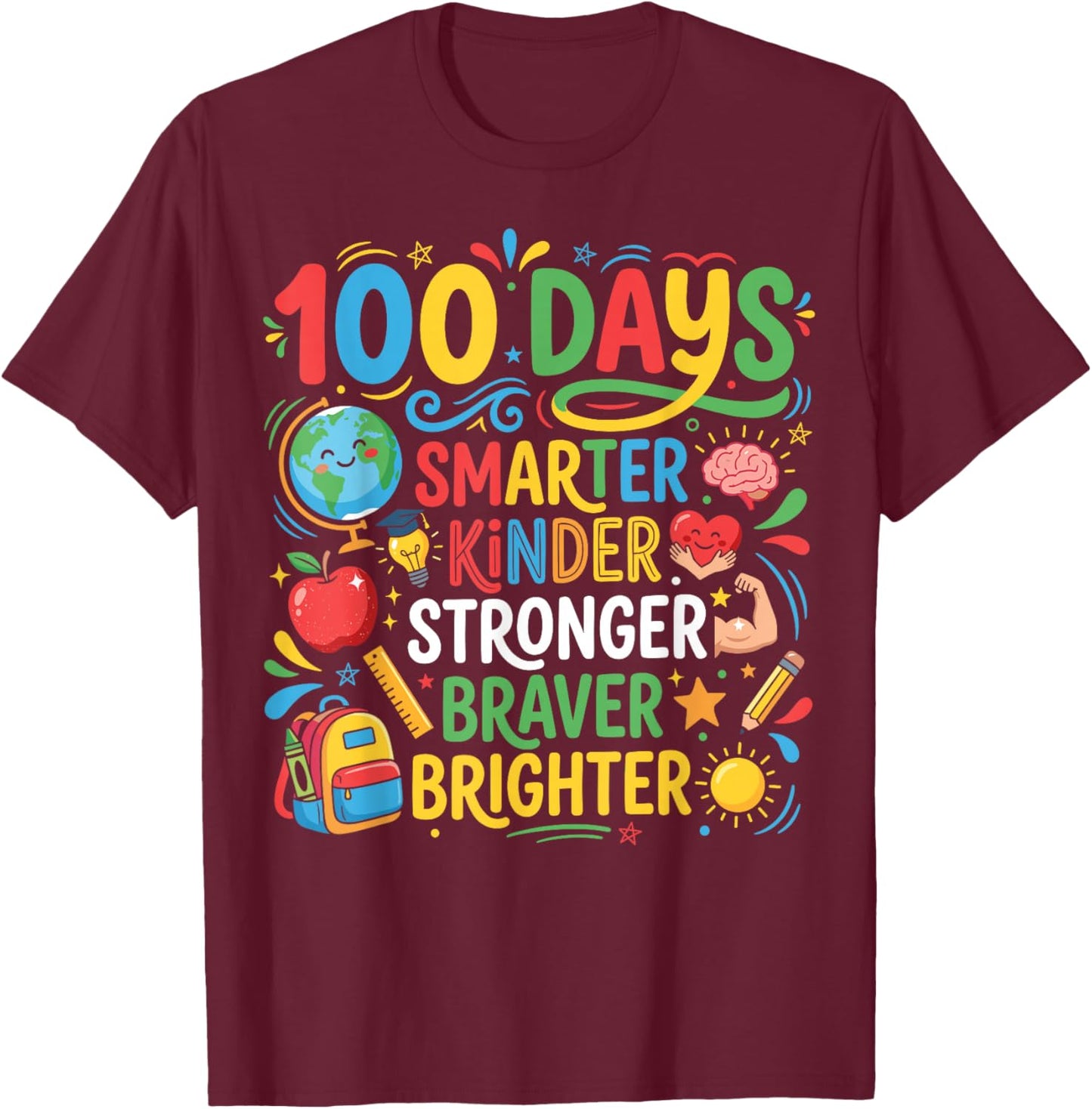 Happy 100 Days of School 100th Day of School Kids Boys Girls T-Shirt - T-Shirt | Maroon