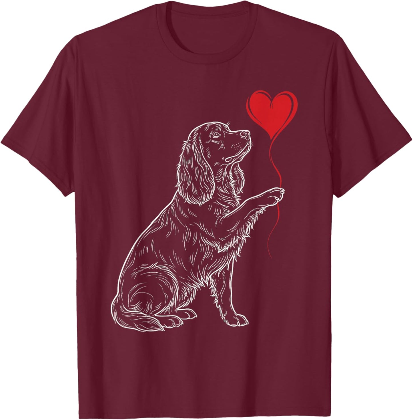 Cocker Spaniel Dog Art Holding Heart Valentines T-Shirt - T-Shirt | Maroon