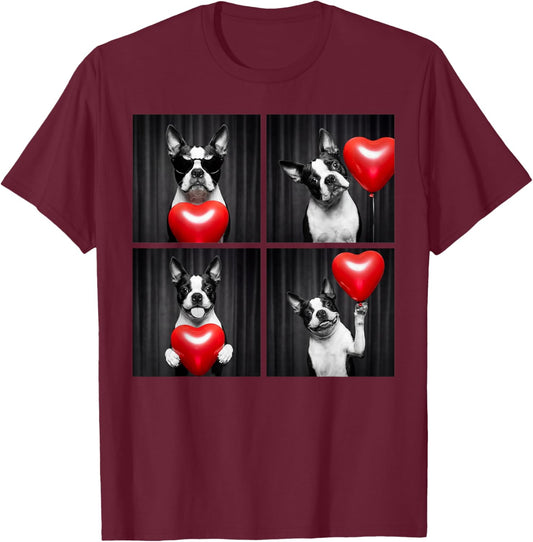 Funny Boston Terrier Photobooth Dog Lover Design Valentines T-Shirt - T-Shirt | Maroon