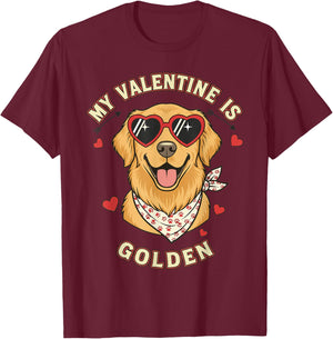 My Valentine is Golden Retriever Valentine Dog Lover T-Shirt - T-Shirt | Maroon