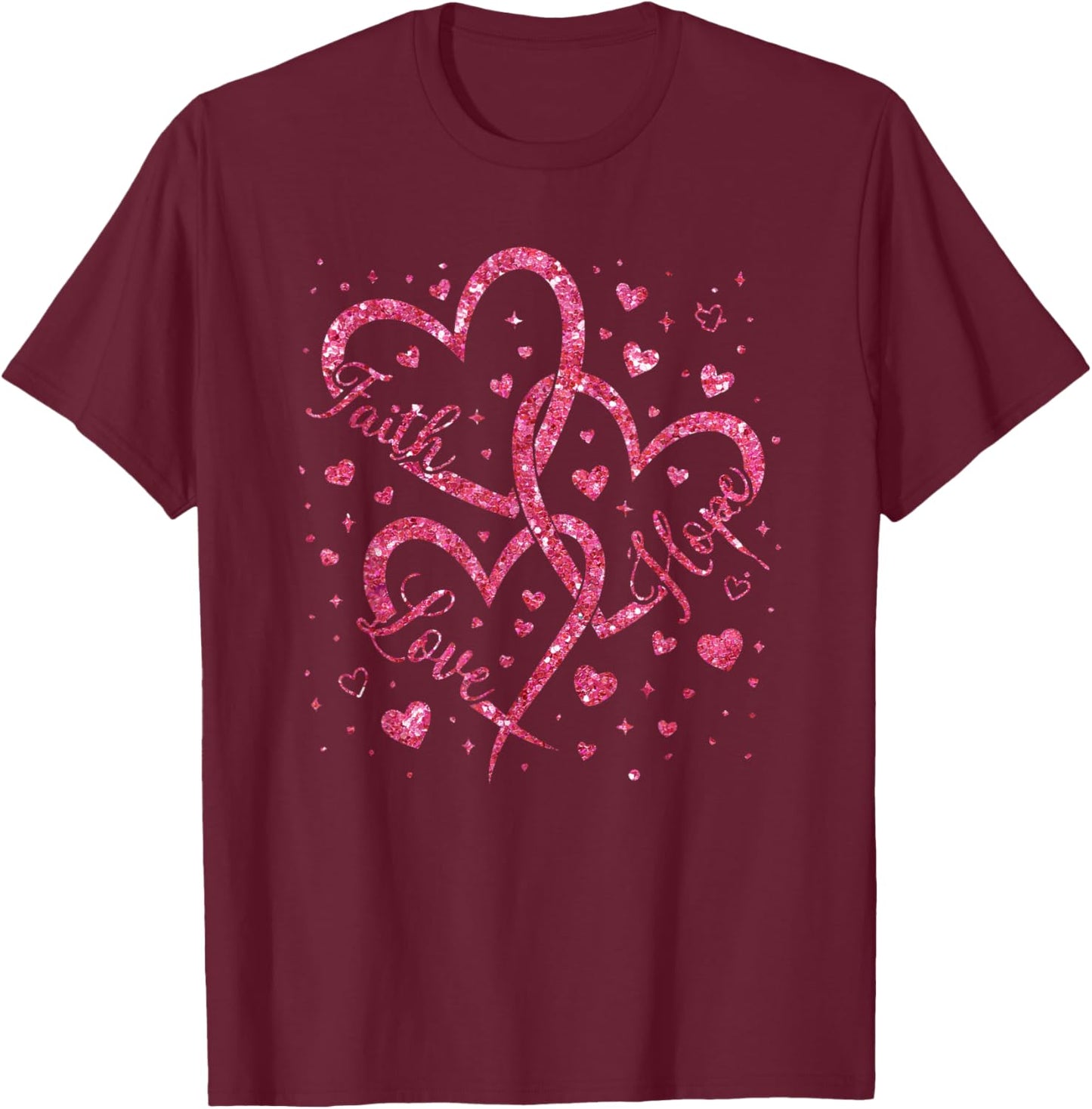 Christian Faith Hope Love Hearts Religious Valentine Day T-Shirt - T-Shirt | Maroon