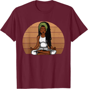 Afro Woman Meditating Yoga Vintage Black History Month T-Shirt - T-Shirt | Maroon