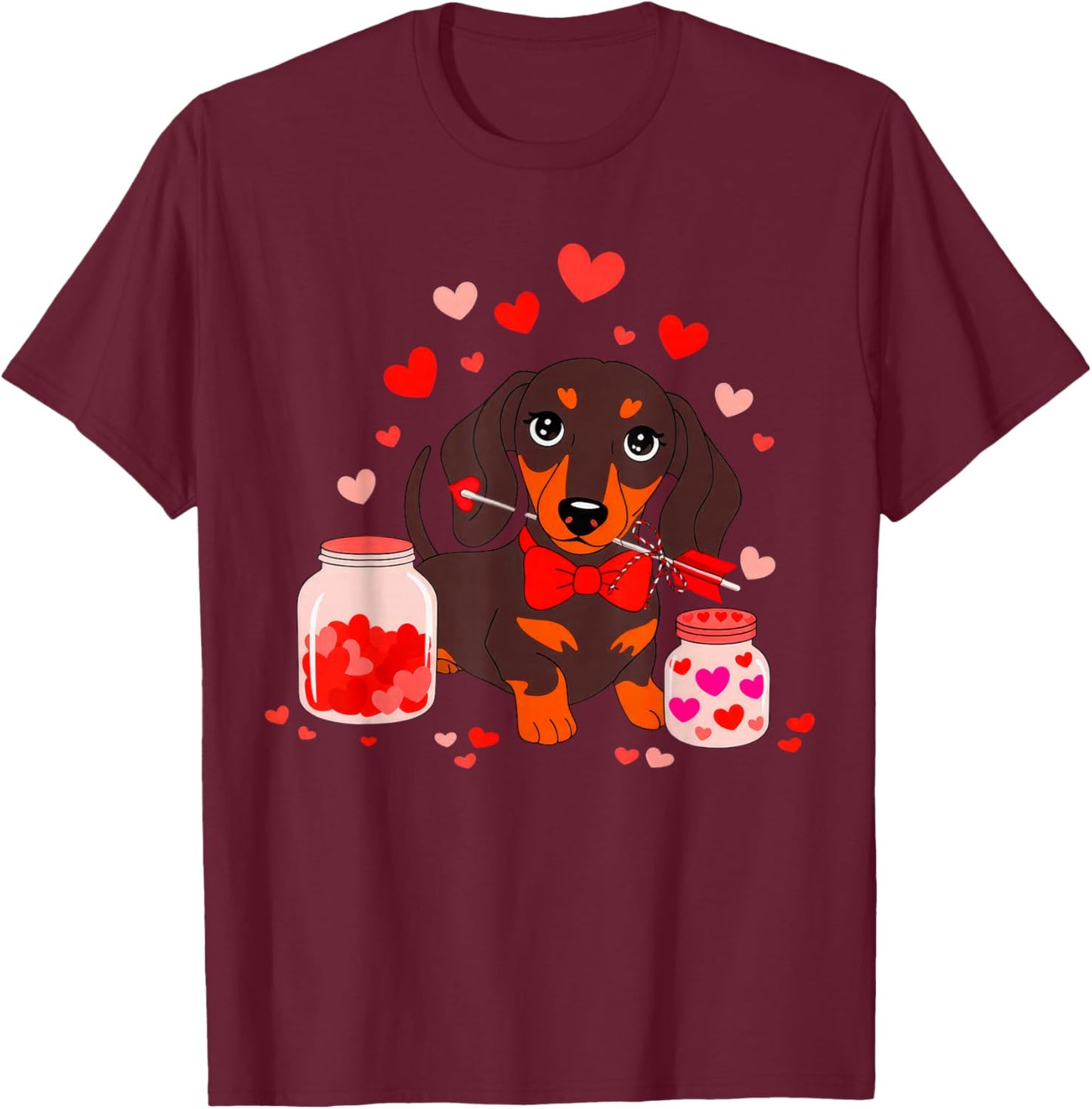 Dog Valentine Cute Dachshund Valentine's Day T-Shirt - T-Shirt | Maroon
