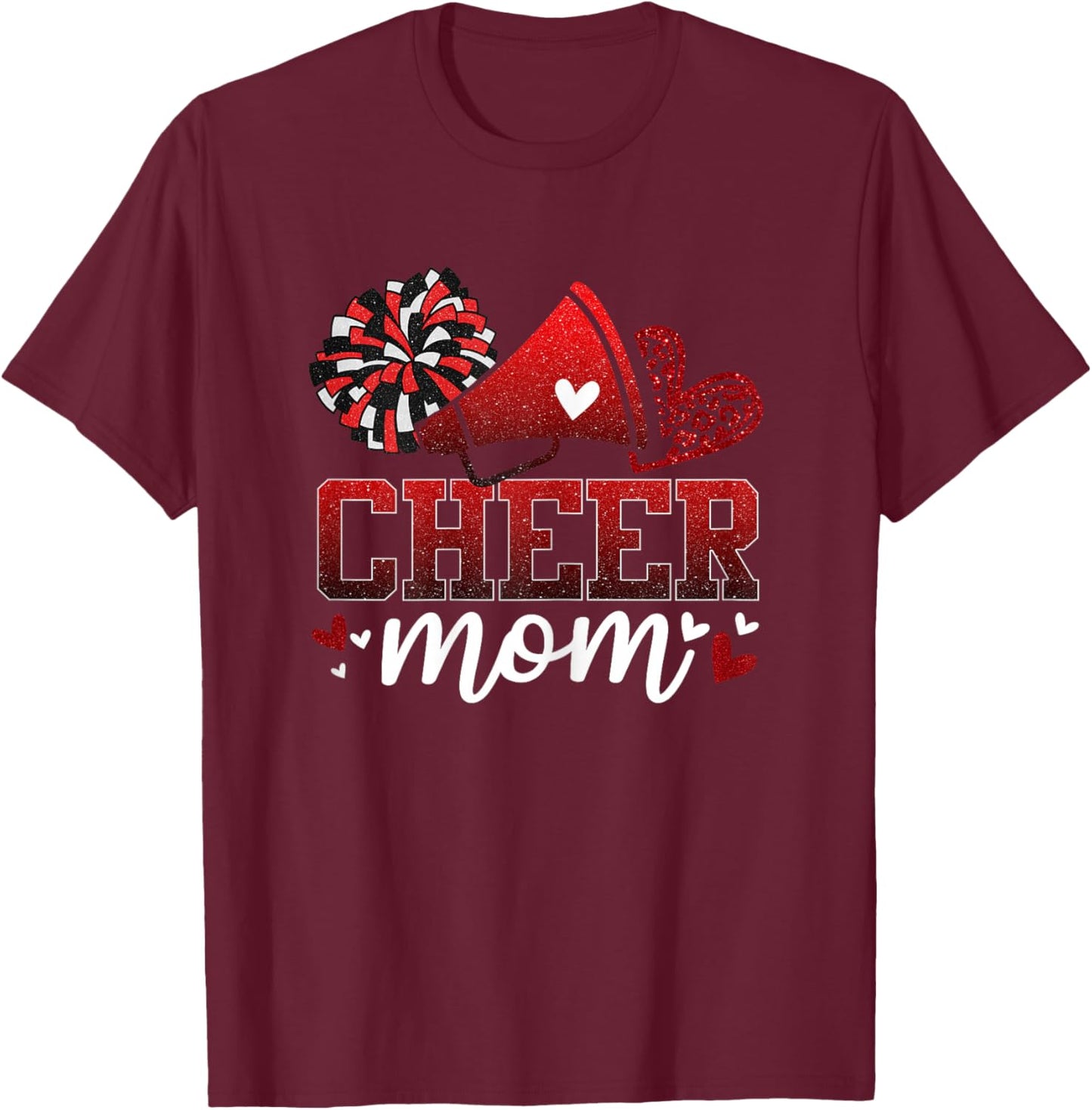 Football Cheer Mom Red Black Pom Leopard Cheerleader T-Shirt - T-Shirt | Maroon