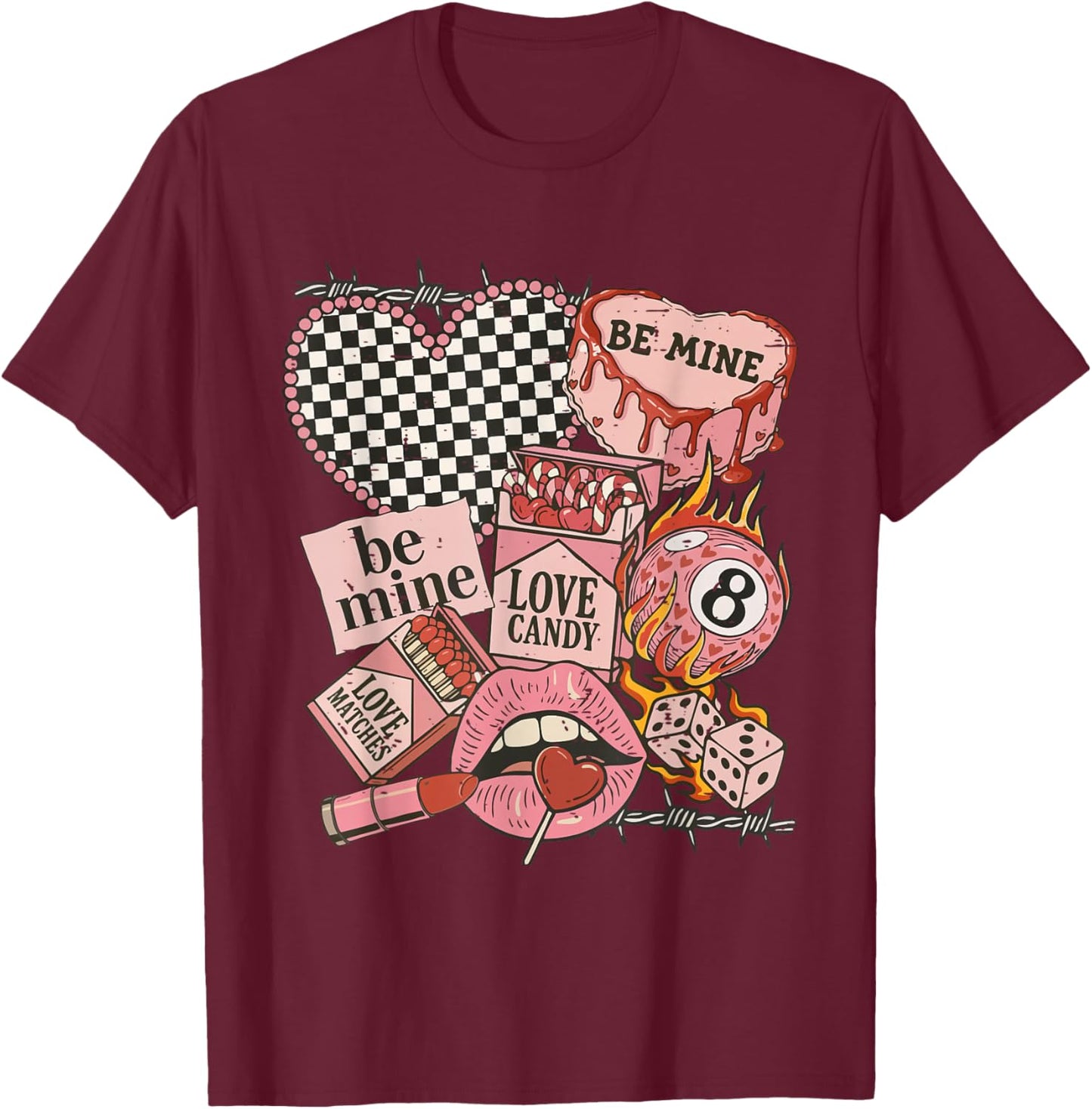 Vintage Western Valentine Collage Howdy Cowgirl XOXO Love T-Shirt - T-Shirt | Maroon